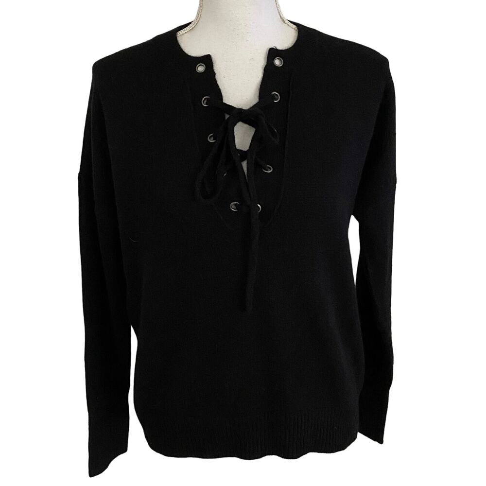 360 Cashmere Size S Lace Up Front Sweater Black